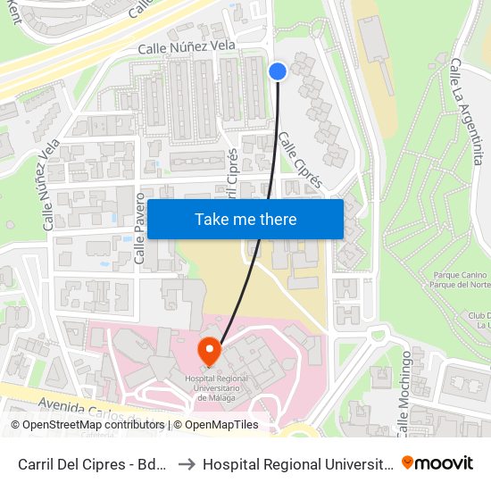 Carril Del Cipres - Bda. San Martín to Hospital Regional Universitario de Málaga map