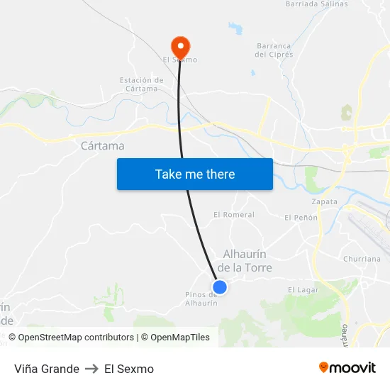 Viña Grande to El Sexmo map