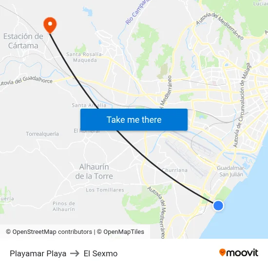 Playamar Playa to El Sexmo map