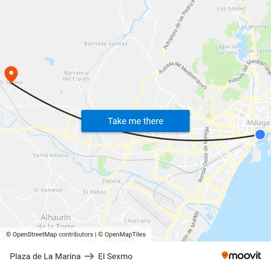 Plaza de La Marina to El Sexmo map