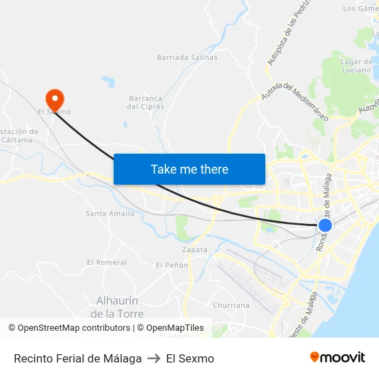 Recinto Ferial de Málaga to El Sexmo map