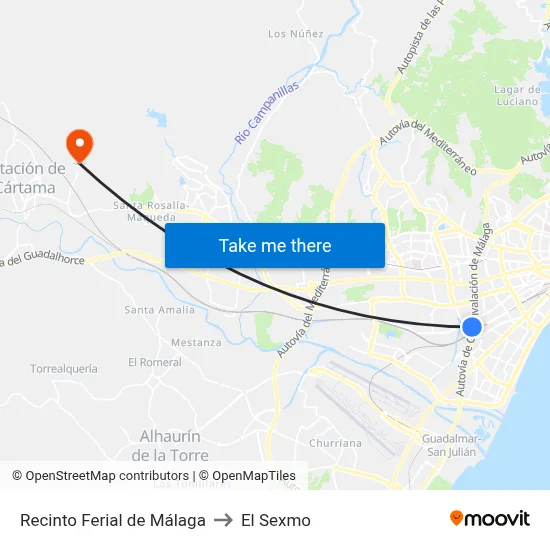 Recinto Ferial de Málaga to El Sexmo map