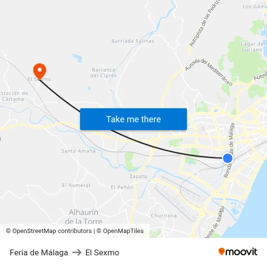 Feria de Málaga to El Sexmo map