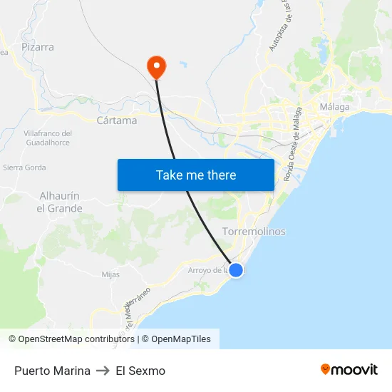 Puerto Marina to El Sexmo map