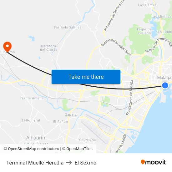 Terminal Muelle Heredia to El Sexmo map