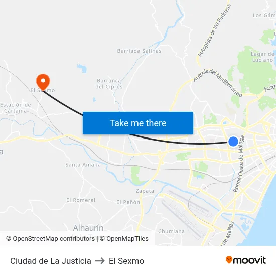 Ciudad de La Justicia to El Sexmo map
