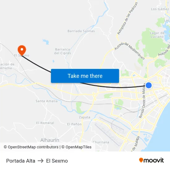 Portada Alta to El Sexmo map