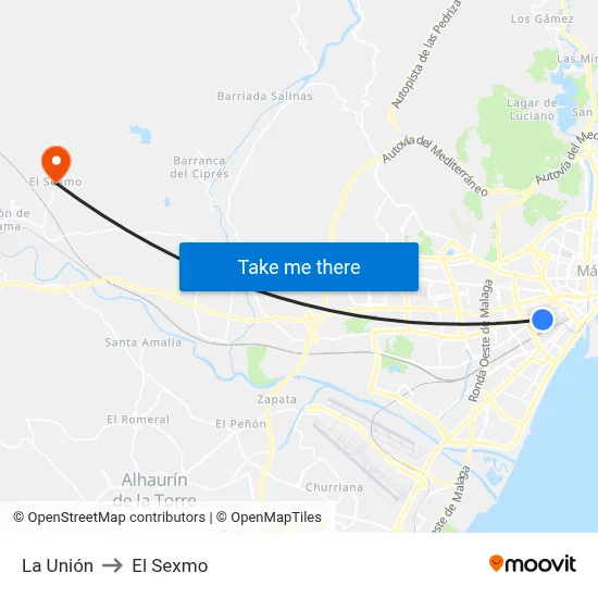 La Unión to El Sexmo map