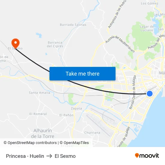 Princesa - Huelin to El Sexmo map