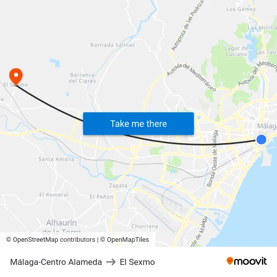 Málaga-Centro Alameda to El Sexmo map
