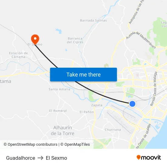 Guadalhorce to El Sexmo map