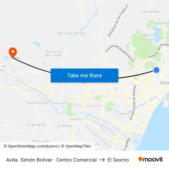 Avda. Simón Bolivar - Centro Comercial to El Sexmo map