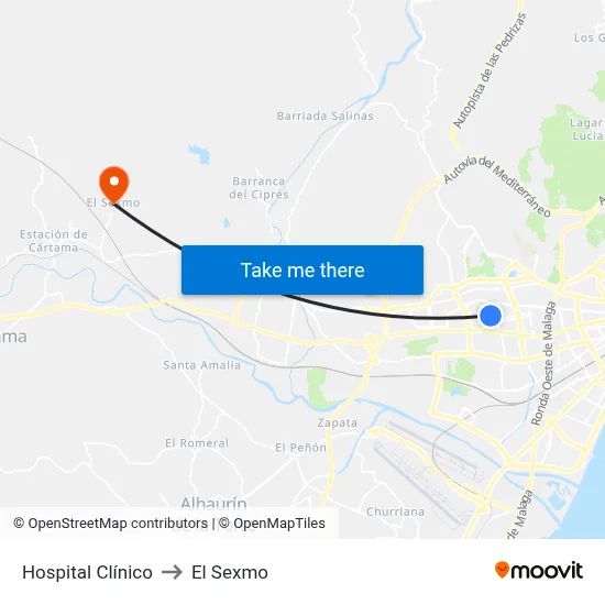 Hospital Clínico to El Sexmo map