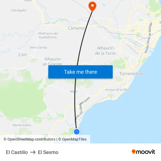 El Castillo to El Sexmo map