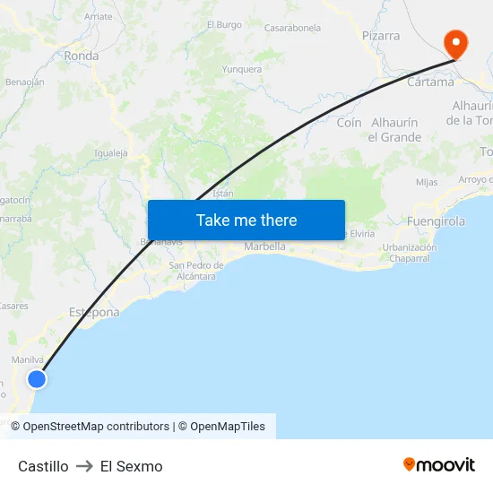 Castillo to El Sexmo map