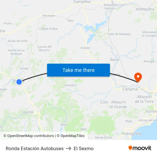 Ronda Estación Autobuses to El Sexmo map