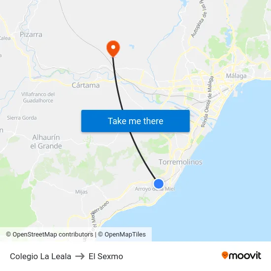 Colegio La Leala to El Sexmo map