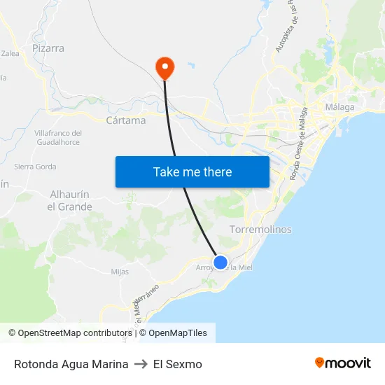 Rotonda Agua Marina to El Sexmo map