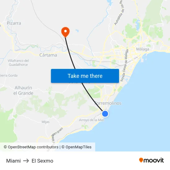 Miami to El Sexmo map