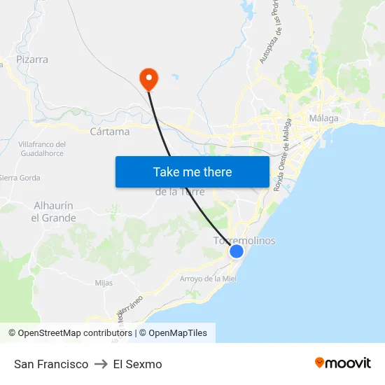 San Francisco to El Sexmo map