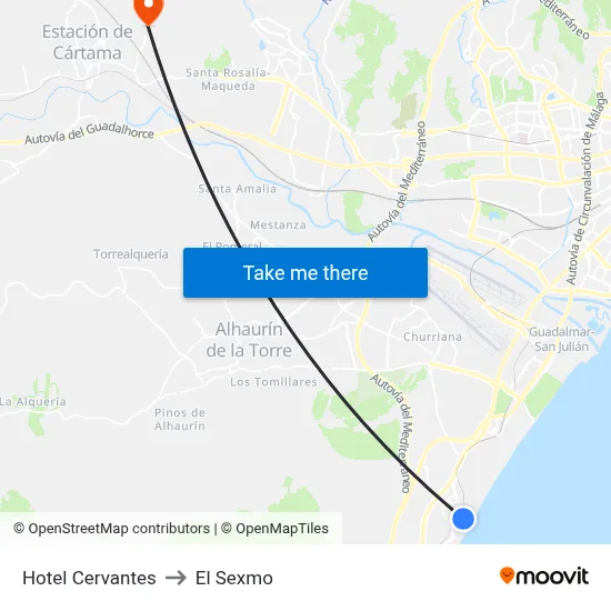 Hotel Cervantes to El Sexmo map