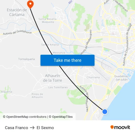 Casa Franco to El Sexmo map