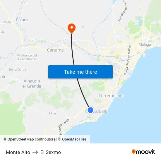 Monte Alto to El Sexmo map