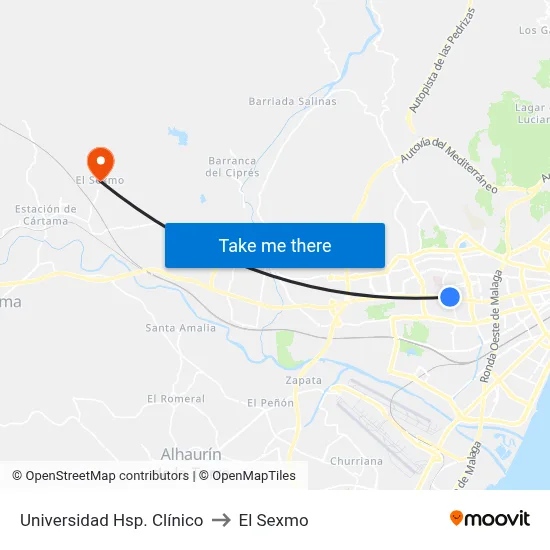 Universidad Hsp. Clínico to El Sexmo map