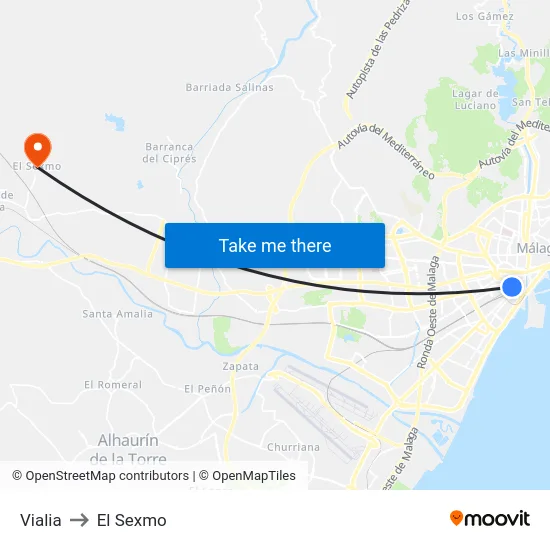 Vialia to El Sexmo map