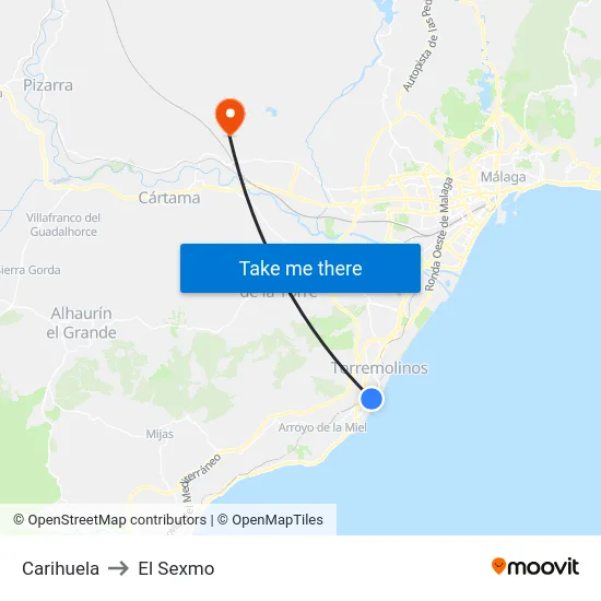 Carihuela to El Sexmo map