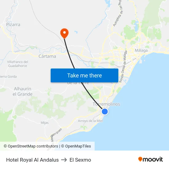 Hotel Royal Al Andalus to El Sexmo map