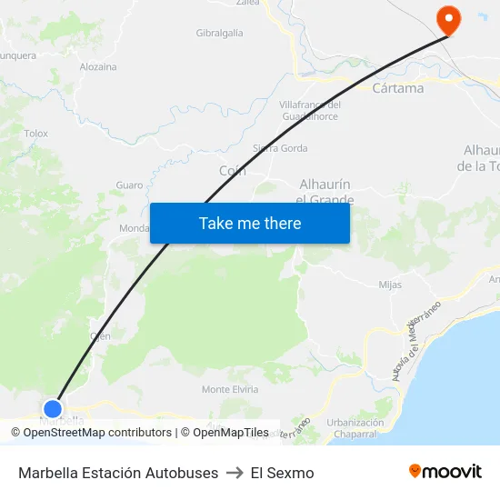 Marbella Estación Autobuses to El Sexmo map