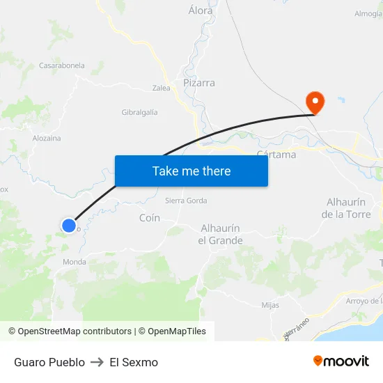 Guaro Pueblo to El Sexmo map