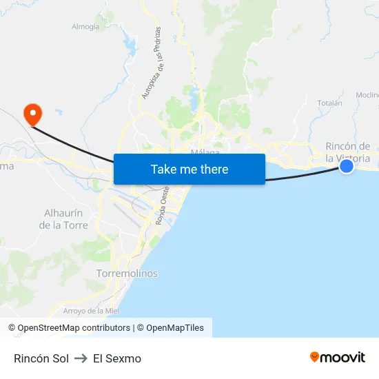 Rincón Sol to El Sexmo map