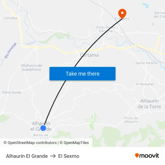 Alhaurín El Grande to El Sexmo map