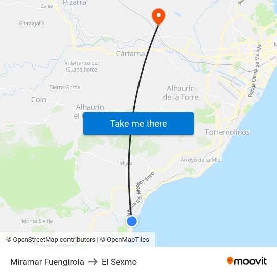Miramar Fuengirola to El Sexmo map