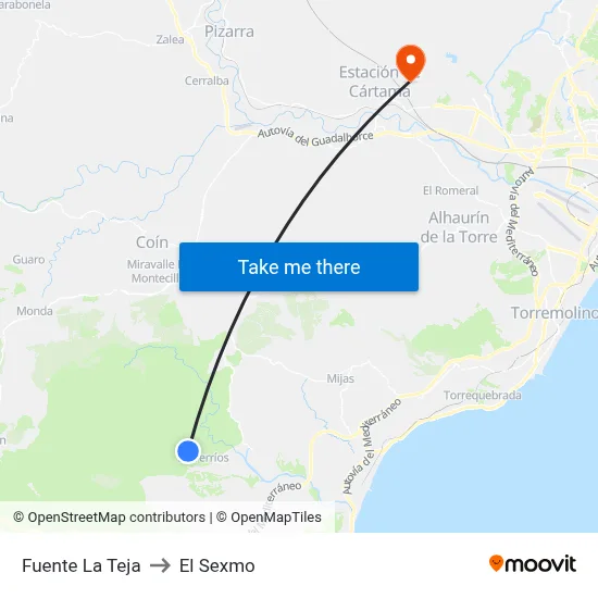 Fuente La Teja to El Sexmo map