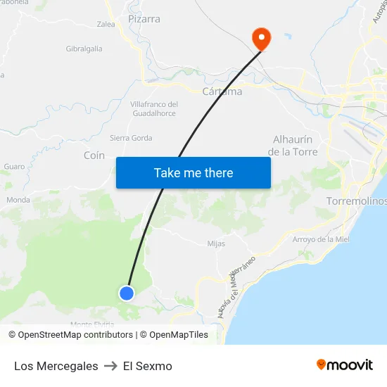 Los Mercegales to El Sexmo map