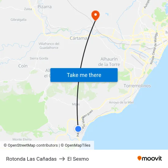 Rotonda Las Cañadas to El Sexmo map