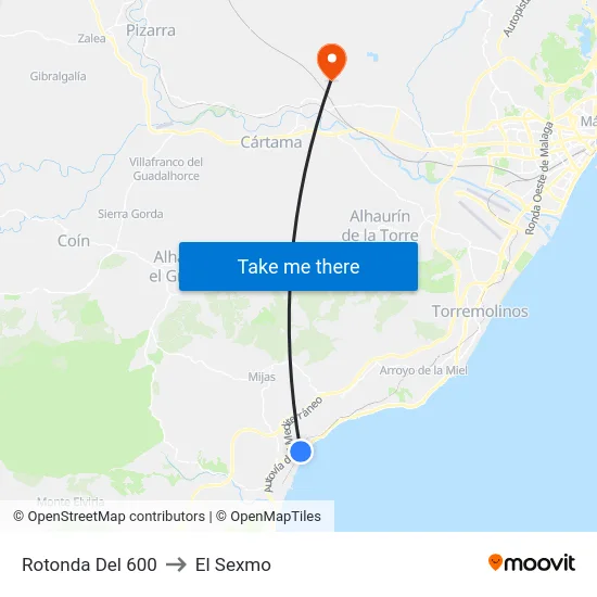 Rotonda Del 600 to El Sexmo map