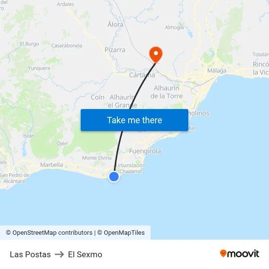 Las Postas to El Sexmo map