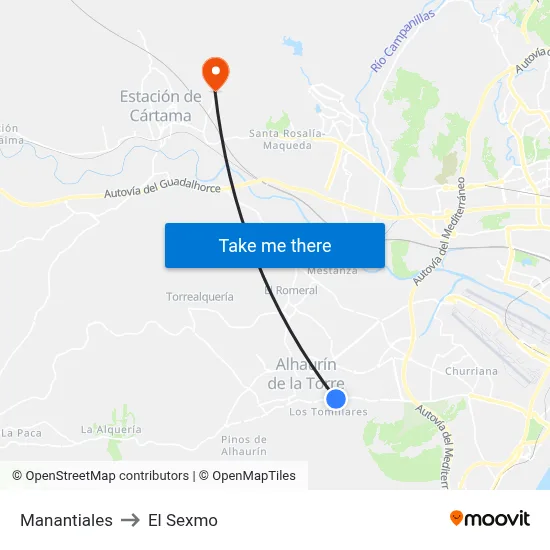 Manantiales to El Sexmo map