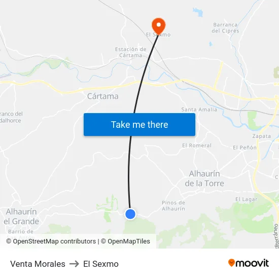 Venta Morales to El Sexmo map