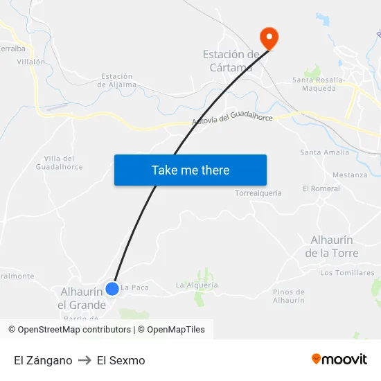 El Zángano to El Sexmo map