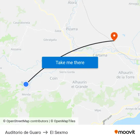 Auditorio de Guaro to El Sexmo map