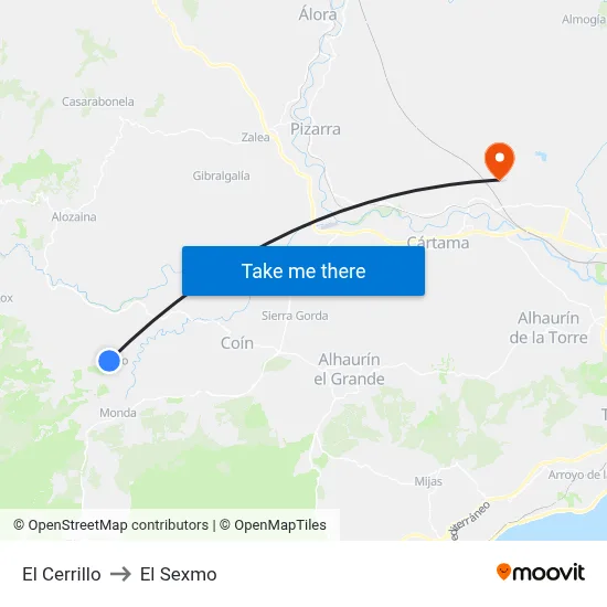El Cerrillo to El Sexmo map
