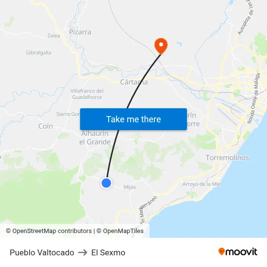 Pueblo Valtocado to El Sexmo map