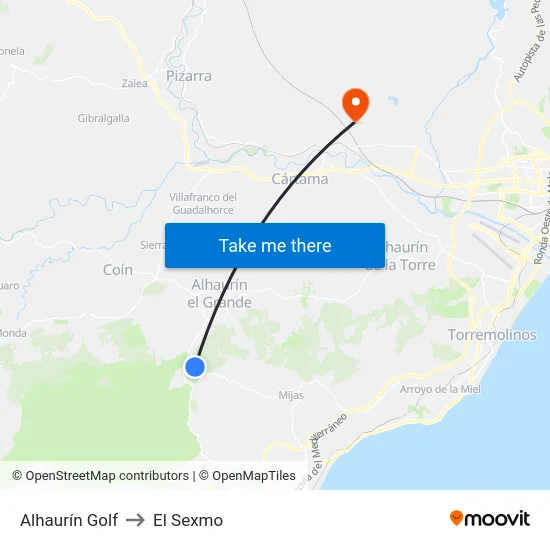 Alhaurín Golf to El Sexmo map