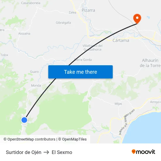 Surtidor de Ojén to El Sexmo map