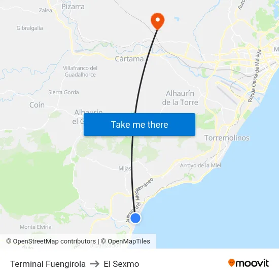 Terminal Fuengirola to El Sexmo map